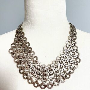Silver metal link dramatic statement bib necklace